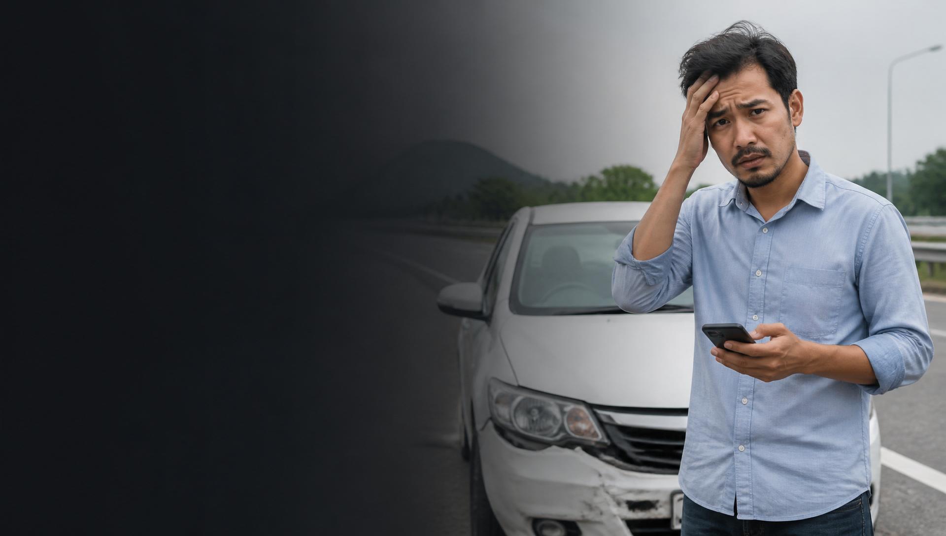 Bimal Auto Maruti Suzuki service advisor with a customer's car after an accident